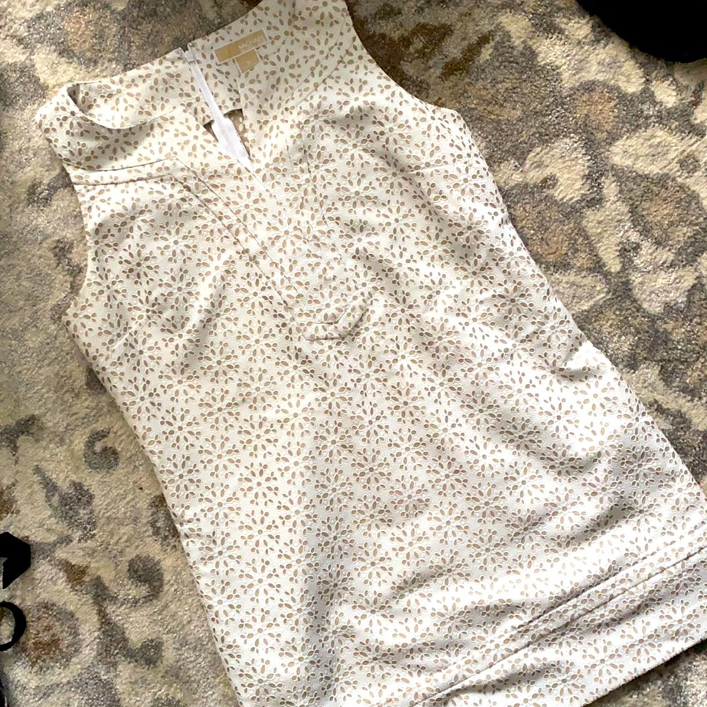 Michael Kors Cream Sleeveless Sheath Dress with Gold Dot Pattern